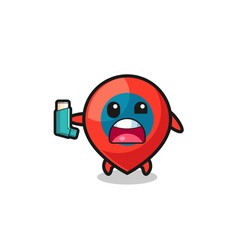 location symbol mascot having asthma while holding the inhaler