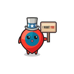 location symbol cartoon as uncle Sam holding the banner I want you