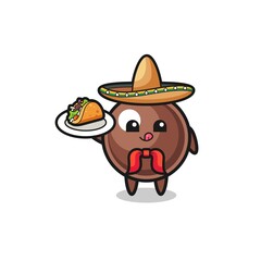 tapioca pearl Mexican chef mascot holding a taco