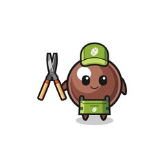 cute tapioca pearl as gardener mascot