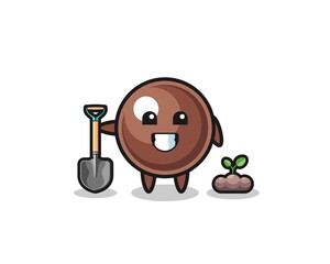 cute tapioca pearl cartoon is planting a tree seed