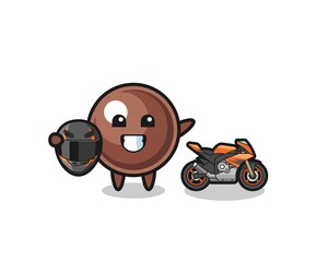 cute tapioca pearl cartoon as a motorcycle racer