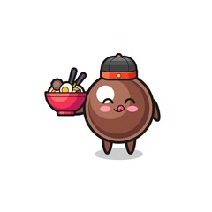 tapioca pearl as Chinese chef mascot holding a noodle bowl