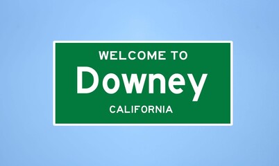 Downey, California city limit sign. Town sign from the USA. - obrazy, fototapety, plakaty