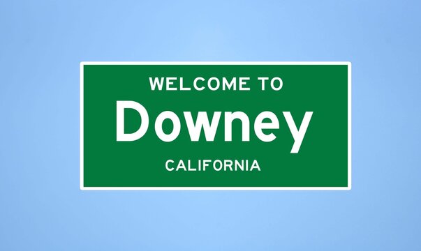Downey, California city limit sign. Town sign from the USA.