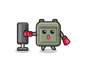 school bag boxer cartoon doing training with punching bag