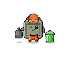 Fototapeta premium the mascot of cute school bag as garbage collector