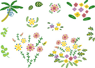 南国の花々　葉　　セット　イラスト素材
