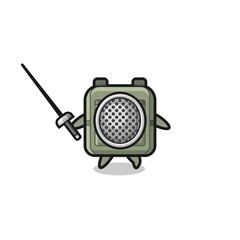 school bag earth cartoon as fencer mascot