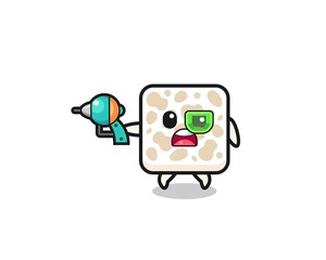 cute tempeh holding a future gun