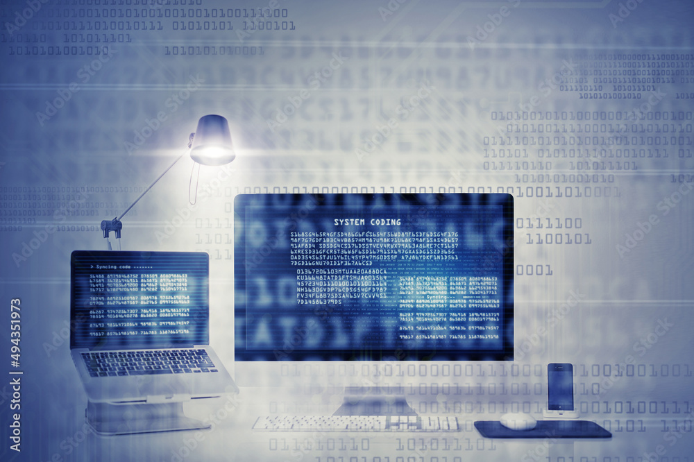 Poster studio shot of a laptop and computer at a workstation- all design on this image is created from scra