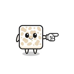 tempeh mascot with pointing right gesture