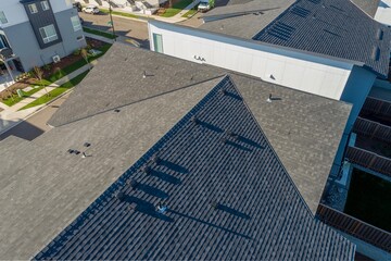 Fototapeta premium Bird's eye view of a rooftops in a new housing development.