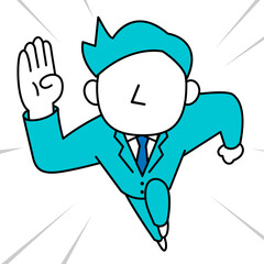 男性　ビジネス　会社員　飛び出す　走る　全身　イラスト