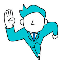 男性　ビジネス　会社員　飛び出す　走る　全身　イラスト