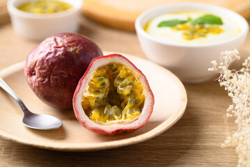 Passion fruit with yogurt, Healthy eating