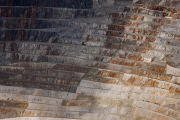 The jagged mountain range at the top of Grasberg Mine which is 4000 metres above sea level in...