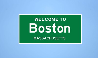 Boston, Massachusetts city limit sign. Town sign from the USA. © Rezona