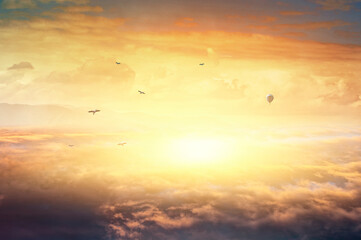Cloudscape on sunset . Mixed media