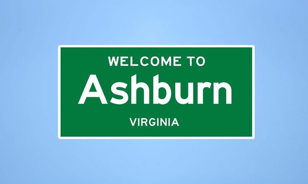 Ashburn, Virginia city limit sign. Town sign from the USA.
