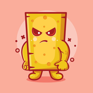 serious cheese character mascot with angry expression isolated cartoon in flat style design 