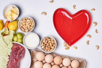 Ketogenic diet. Ingredients for keto diet. High good fat, healthy food. Ingredients for healthy foods selection. Balanced healthy ingredients of unsaturated fats for the heart and blood vessels.
