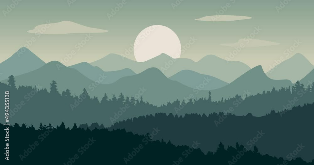 Wall mural parallax animation video of lush mountains and forest background