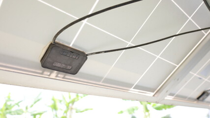 Solar Junction Box. Blocking diode missing or damaged cover at the bottom of a mono solar panel in...
