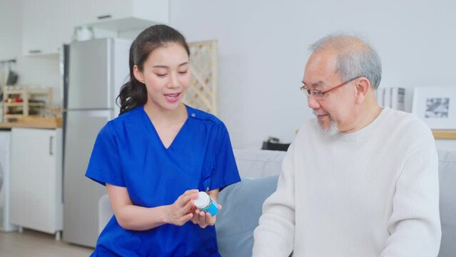 Asian senior male patient consult with physician nurse at nursing home