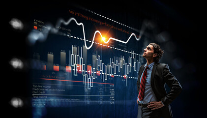 Business graph and trade monitor . Mixed media