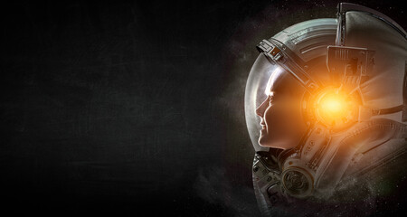 Astronaut and space exploration theme. . Mixed media