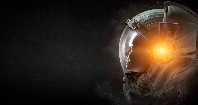 Astronaut and space exploration theme. . Mixed media