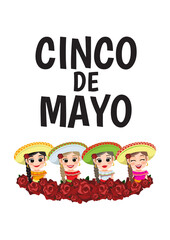 Cinco de Mayo - May 5, federal holiday in Mexico. Cinco de Mayo banner and logo design with mexican girl cartoon character vector