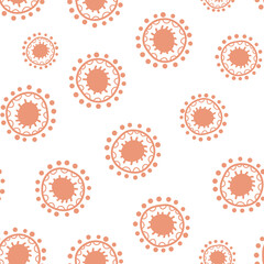 Seamless pattern with geometric aboriginal ornament. Ethnic tribal rounded color background. Afican, australian motiph. Dots painting. Vector illustration, template design for cloth, card, fabric