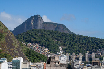 Obraz premium Copacabana beach, Rio de Janeiro, Brazil. Beautiful seaside town with old white buildings. Drone aerial view.