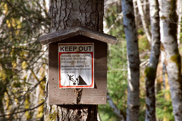 KEEP OUT Steep Slippery Ground Forest Sign
