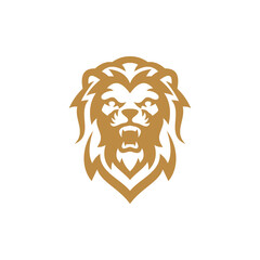 Roaring angry lion head with hair or mane logo design. Lion face outline line art vector icon