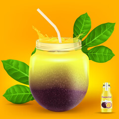 Passion Fruit Juice Bottle with  Straw.illustration vector