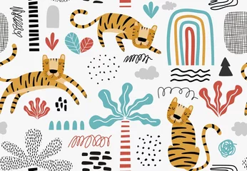 Tapeten Seamless pattern with cute tiger. © andin