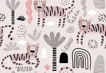 Tapeten Seamless pattern with cute tiger. © andin