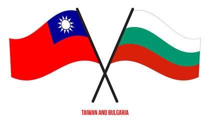Taiwan and Bulgaria Flags Crossed And Waving Flat Style. Official Proportion. Correct Colors.