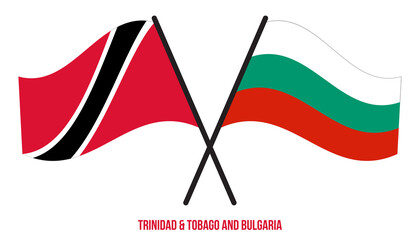 Trinidad & Tobago and Bulgaria Flags Crossed And Waving Flat Style. Official Proportion.