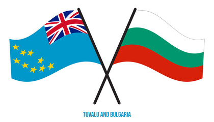 Tuvalu and Bulgaria Flags Crossed And Waving Flat Style. Official Proportion. Correct Colors.