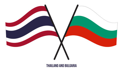 Thailand and Bulgaria Flags Crossed And Waving Flat Style. Official Proportion. Correct Colors.