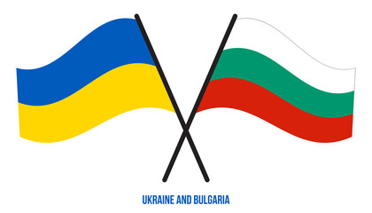 Ukraine and Bulgaria Flags Crossed And Waving Flat Style. Official Proportion. Correct Colors.