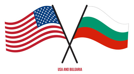 USA and Bulgaria Flags Crossed And Waving Flat Style. Official Proportion. Correct Colors.