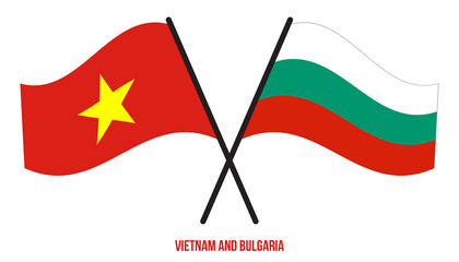Vietnam and Bulgaria Flags Crossed And Waving Flat Style. Official Proportion. Correct Colors.