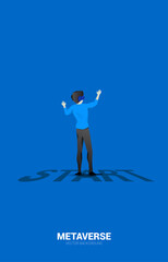 Silhouette man wear VR glasses on start line. Concept of digital virtual reality technology and AR .