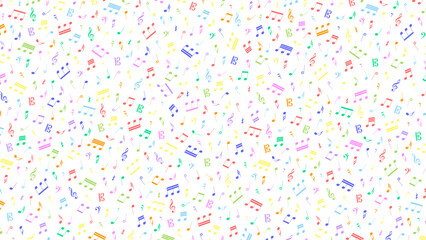 たくさんの音符が散らばるカラフルな背景素材
