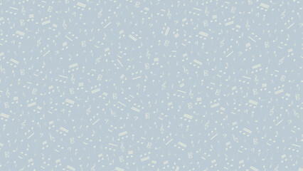 たくさんのベージュ色な音符が散らばる青系シックな背景素材
